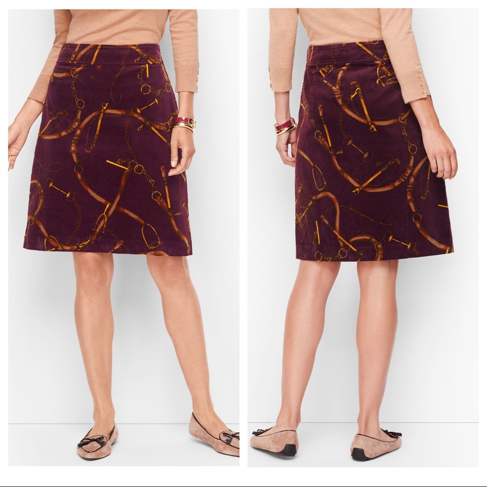 TALBOTS CORDUROY A-LINE SKIRT EQUESTRIAN PRINT SIZE 6 PETITE